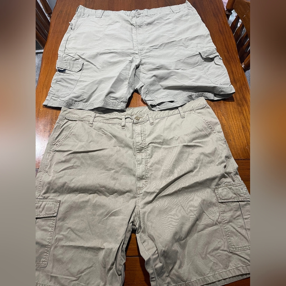 Wrangler Men's Light Tan Cargo Shorts‎ Bundle Size 46 And 48 100% Cotton Nylon